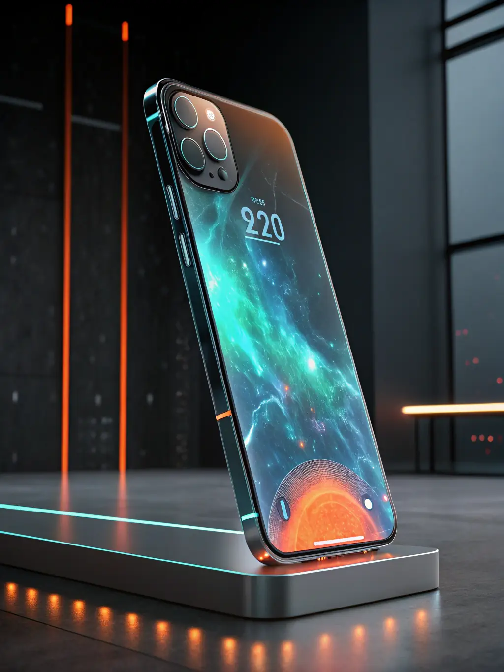 A futuristic smartphone design concept, highlighting cutting-edge mobile technology and innovation, reflecting Nooreddin's focus on mobile innovation.