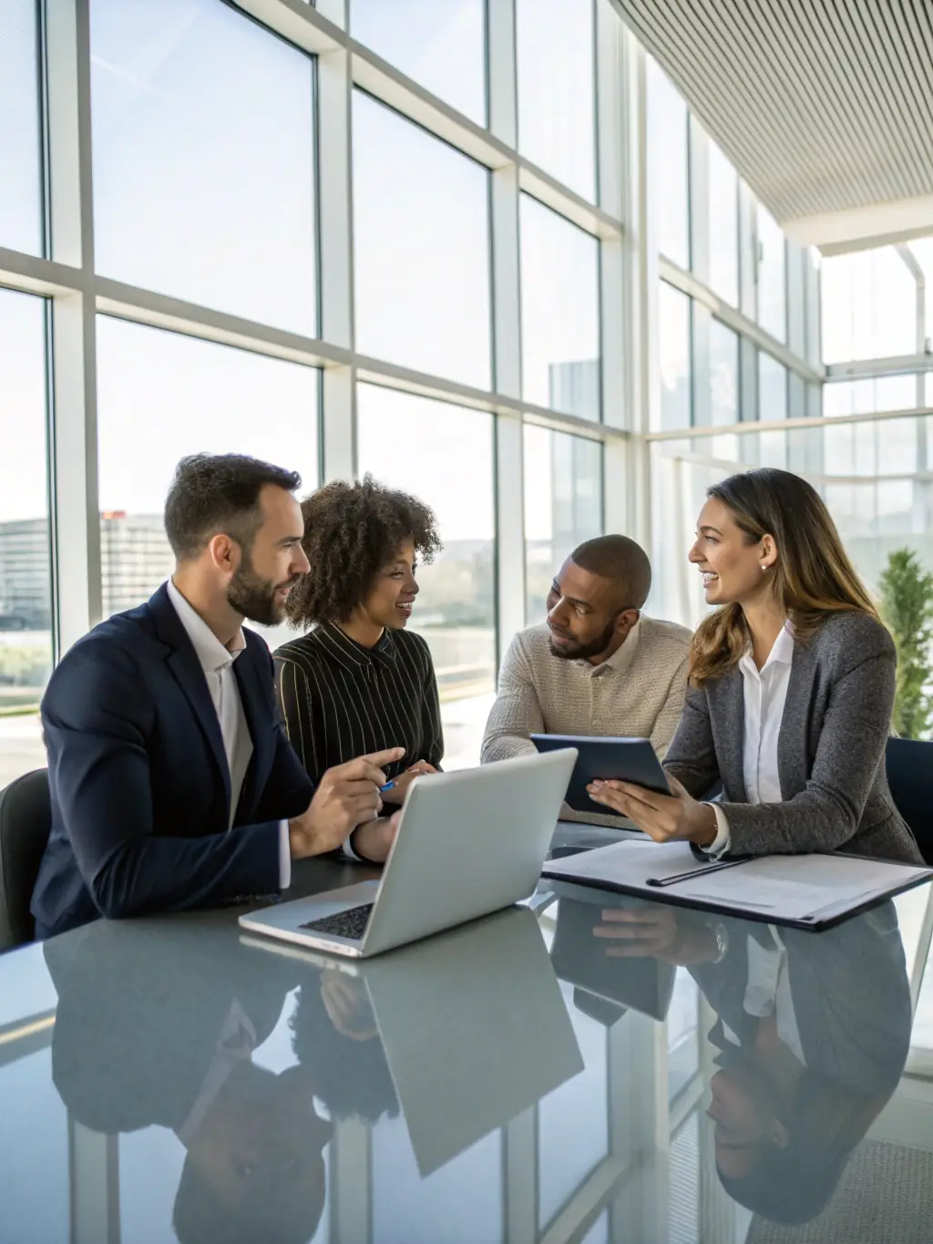 A diverse group of entrepreneurs brainstorming in a modern office, representing strategic investment in startups and emerging markets, showcasing Nooreddin's investment approach.